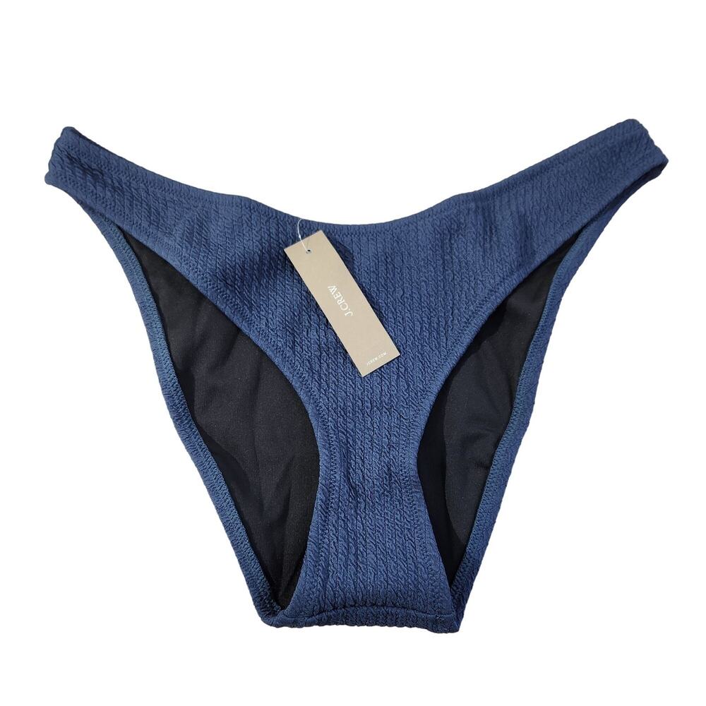 J. Crew Teal Blue Textured Curved Waist Cheeky Bikini Bottom NWT Womens M